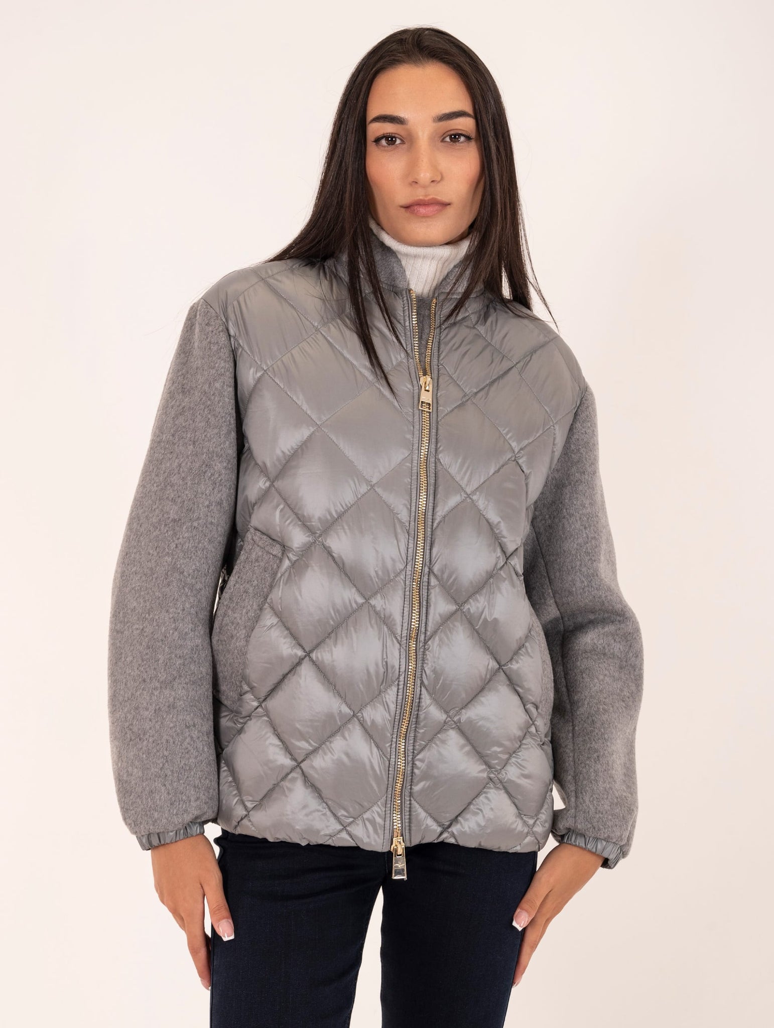 Bomber Violanti in Nylon e Lana Grigio