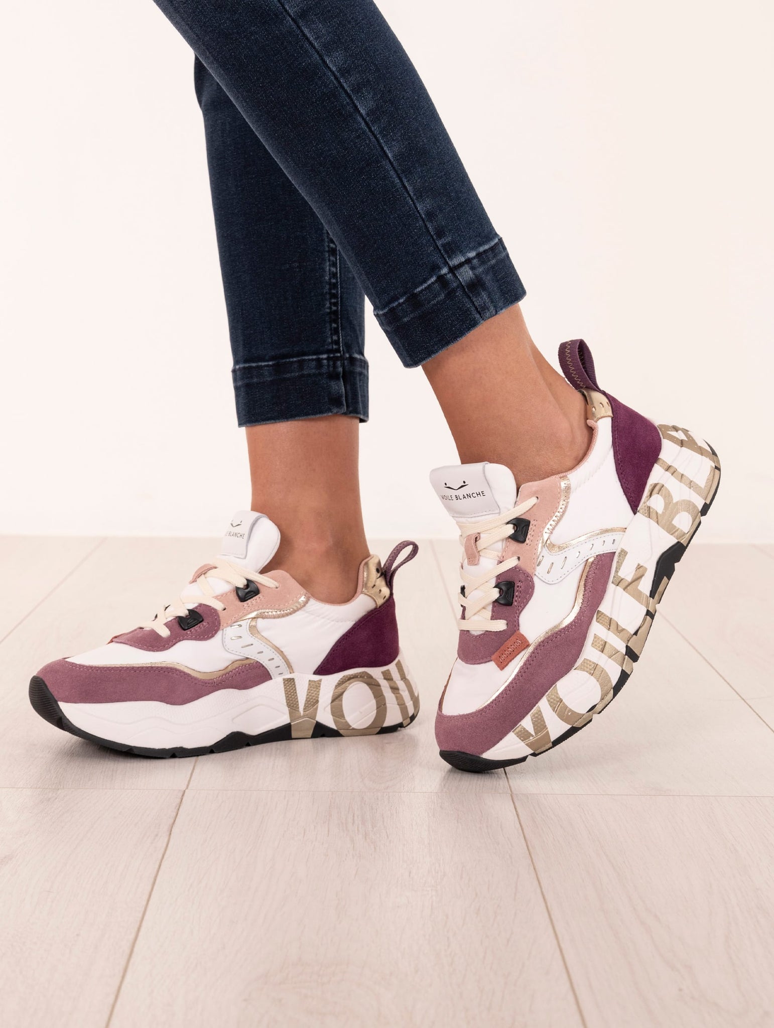 Sneakers Club105 Voile Blanche in Suede e Nylon Bianca e Viola