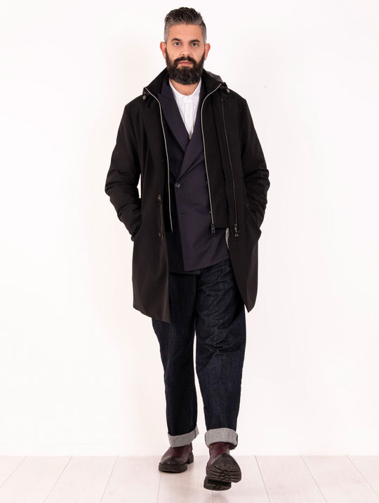 Cappotto Montecore in Tessuto Tecnico con Pettorina Nero
