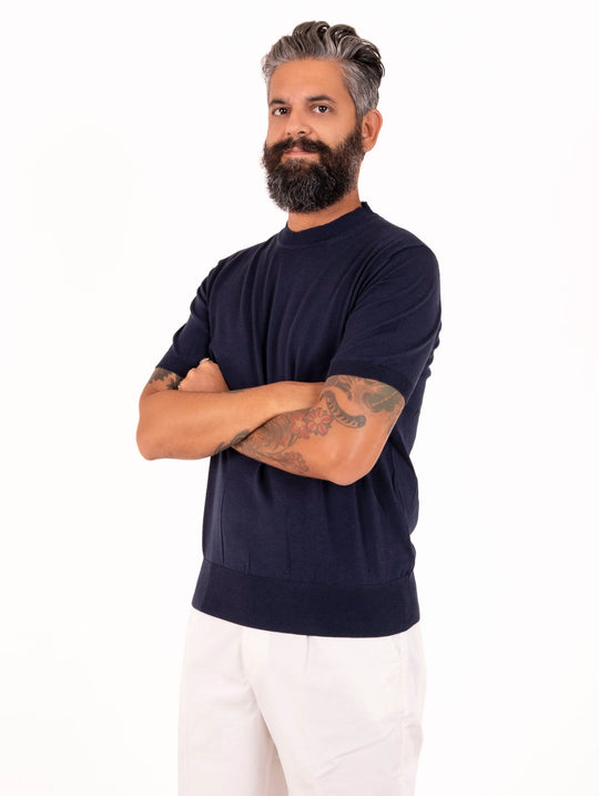 Maglia M/M Alpha Studio in Cotone e Seta Blu Notte