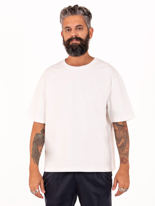 T-shirt Alpha Studio in Jersey di Cotone Latte