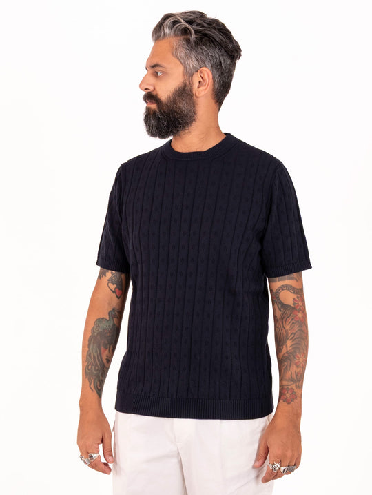 Maglia M/M Alpha Studio in Cotone Traforato Blu Notte