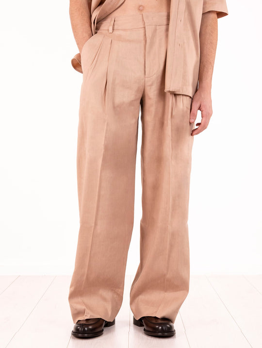 Pantalone Roberto Collina in Cotone e Lino Rosa Antico
