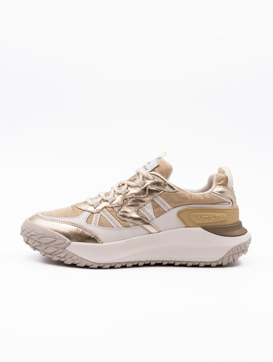 Sneaker Club Act Voile Blanche aus Stoff und laminiertem Leder Platin