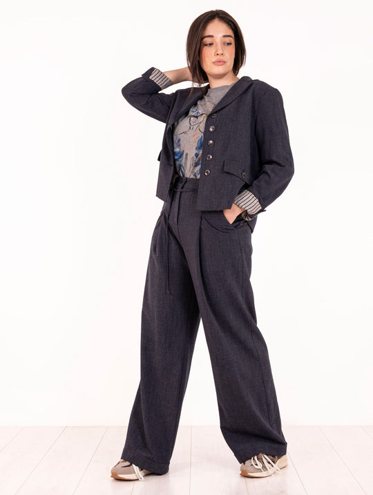 Pantalone Alessia Santi in Viscosa Blu Melange