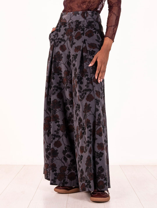 Pantalone Palazzo Alessia Santi in Cotone Asfalto e Bordeaux