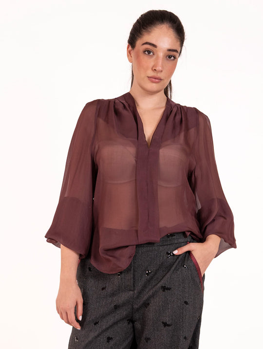 Blusa a V Alessia Santi in Viscosa e Seta Prugna