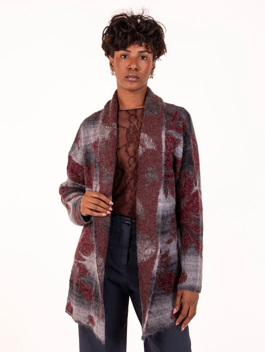 Cardigan Alessia Santi in Alpaca e Lana Bordeaux