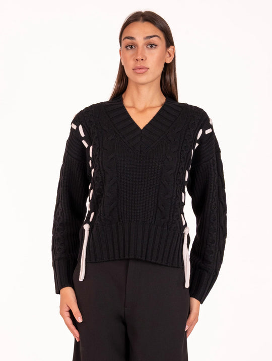 Pull Lacci e Trecce Alpha Studio in Lana Nero