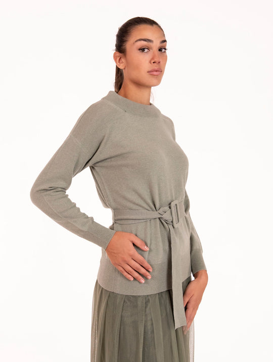 Maglia con Cintura Alpha Studio in Lana Salvia