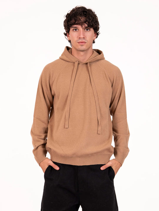 Maglia Alpha Studio con Cappuccio in Lana Cammello