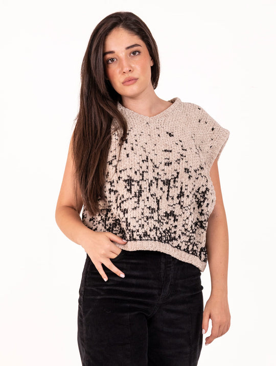 Gilet Alysi in Ciniglia Mandorla e Nero