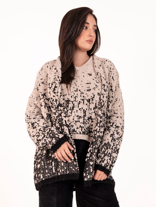 Cardigan Alysi in Ciniglia Mandorla e Nero