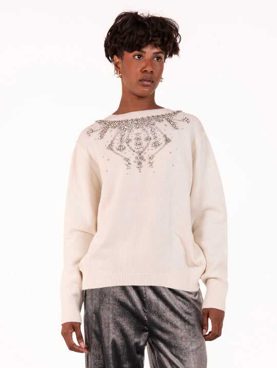 Maglia con Strass Circus Hotel in Lana Latte