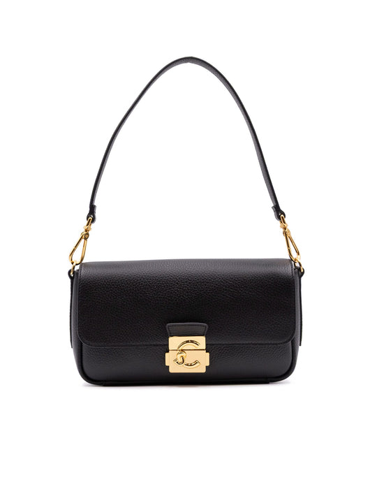 Borsa C-Me Lock Medium Coccinelle in Pelle Martellata Nera