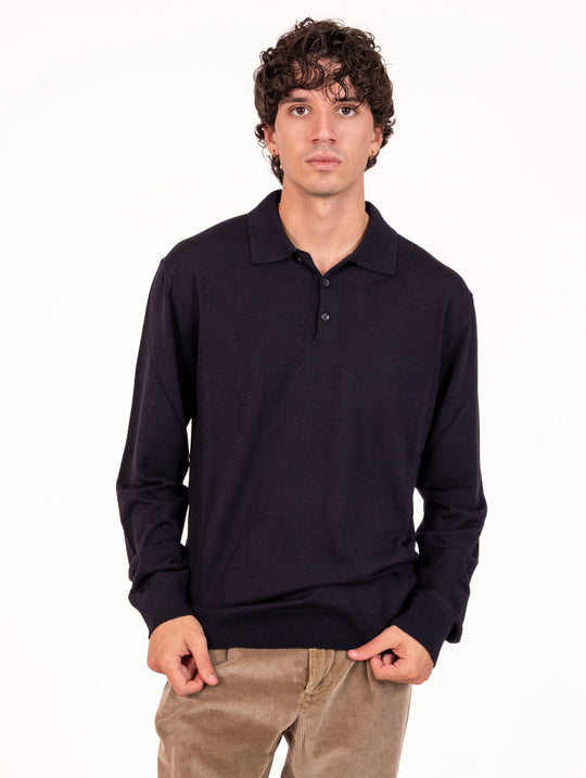 Polo Cruna in Lana Blu Notte