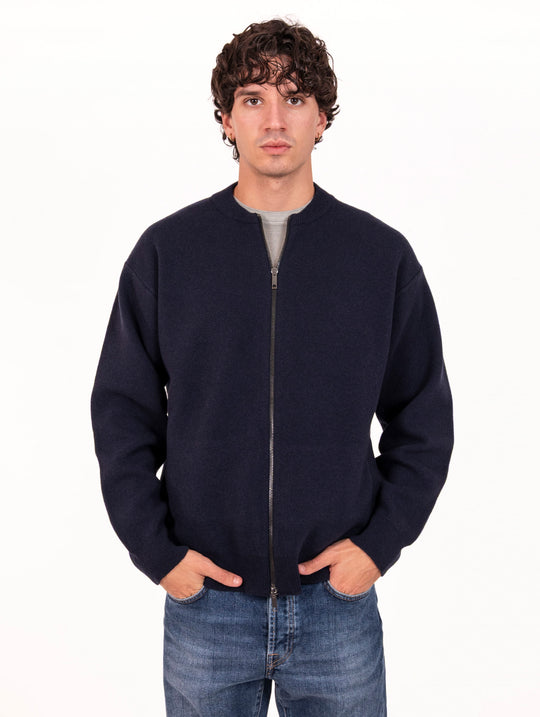 Giubbino Daniele Fiesoli con Zip in Lana Vergine Merino Superfine e Cashmere Navy