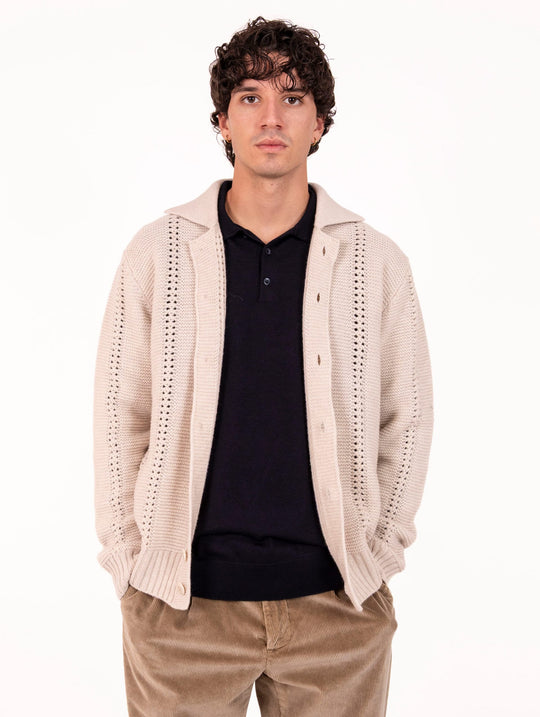 Cardigan Daniele Fiesoli in Lana Merinos Extrafine Sabbia