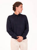 Polo Devore in Lana, Seta e Cashmere Navy