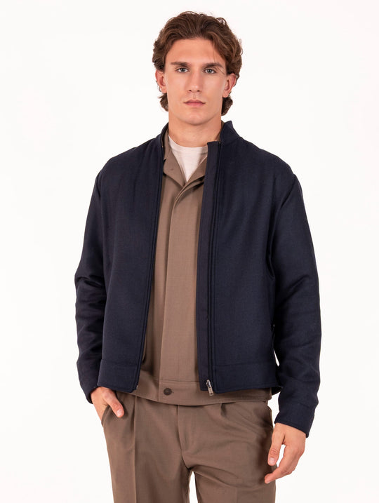 Giubbino Devore in Lana e Cotone Navy