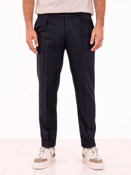 Pantalone Devore in Lana e Cashmere Blu Notte