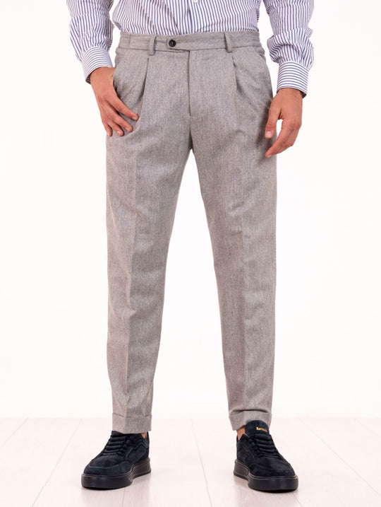 Pantalone Devore in Lana Vergine e Cashmere Grigio Melange