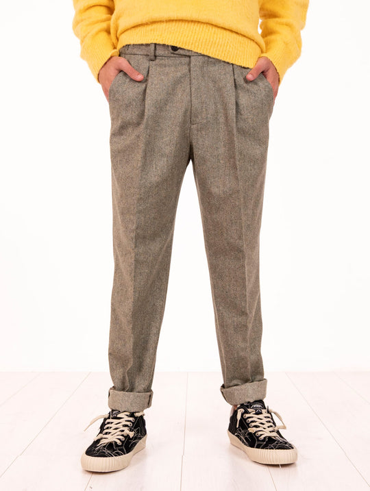 Pantalone Devore in Lana Vergine e Cashmere Salvia Melange