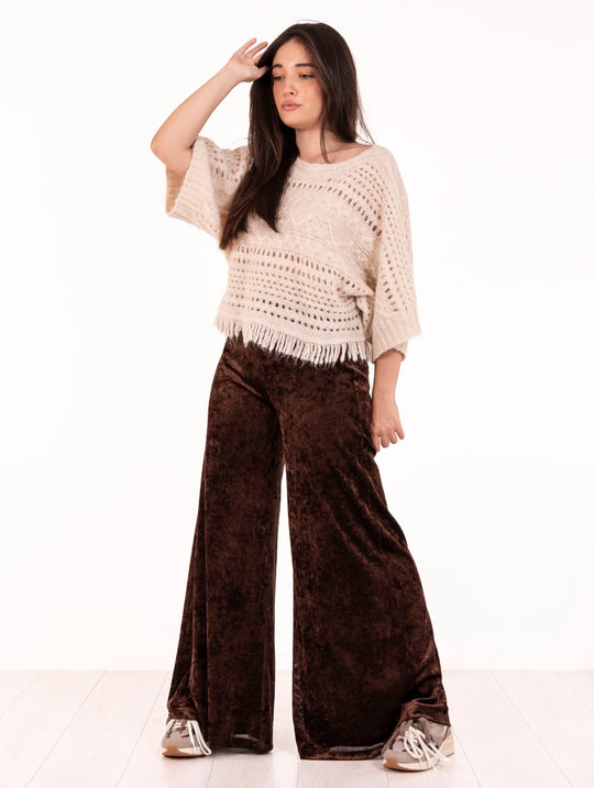 Pull Kimono D.Exterior con Frange in Alpaca Vaniglia