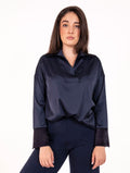 Camicia D.Exterior in Raso e Velluto Blu