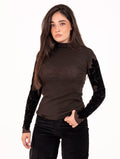 Maglia Lupetto D.Exterior in Tulle e Pizzo Floccato Marrone e Nero