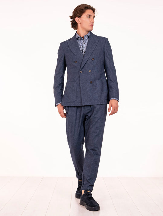Abito Doppiopetto Eleventy Milano Platinum in Lana, Cotone e Cashmere Navy