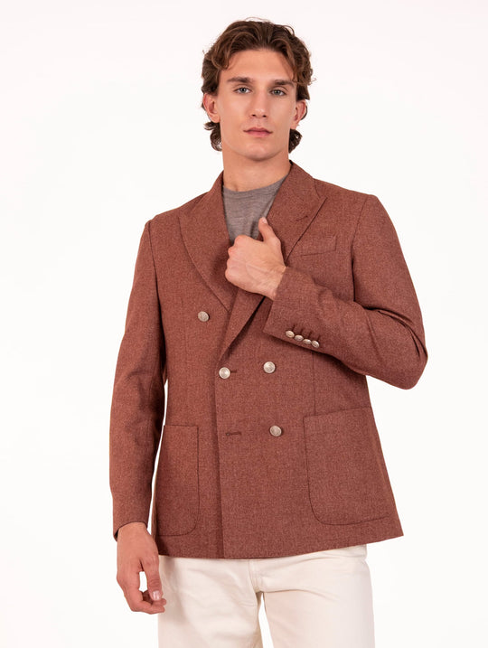 Giacca Doppiopetto Eleventy Milano Platinum in Lana, Cotone e Cashmere Ruggine