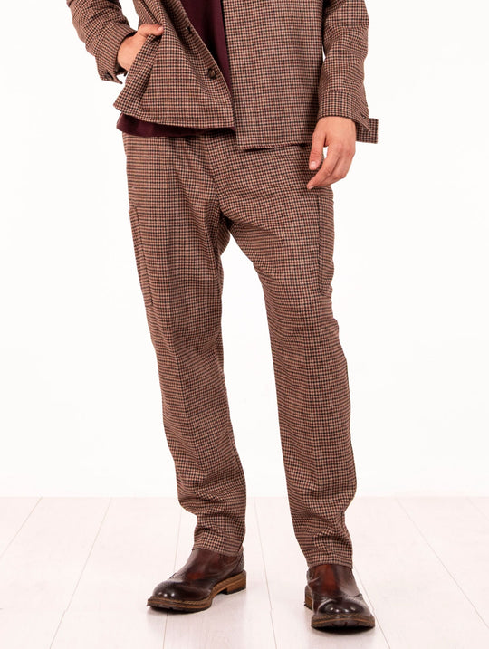 Pantalone Eleventy Milano Platinum in Lana Pied de Poule Bordeaux e Nero