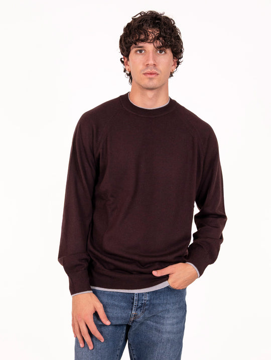 Maglia Eleventy Milano Platinum in Lana Bordeaux e Panna