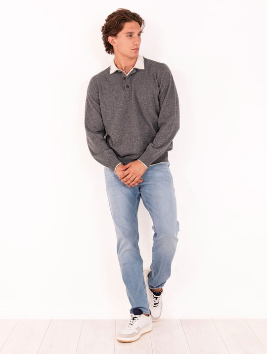 Polo Eleventy Milano Platinum in Lana e Cashmere Grigio e Panna