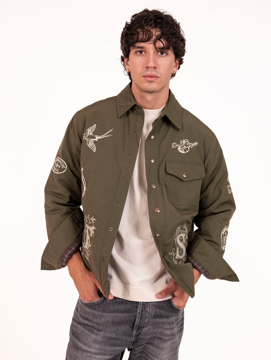 Giubbino Front Street in Cotone e Viscosa Verde Militare
