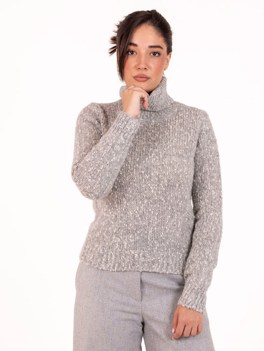 Pull Corine K-way in Lana e Alpaca Grigio Melange