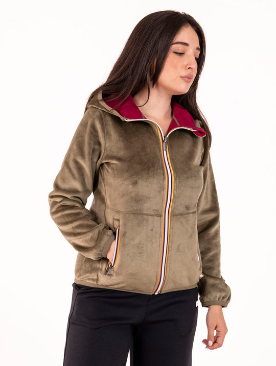 Felpa Lily Velour Double K-Way Army Green e Red