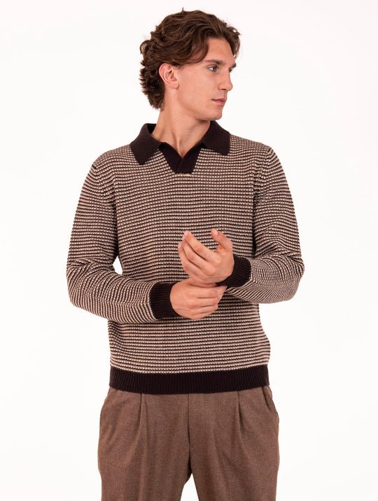 Polo Lardini in Lana Vergine e Cashemere Marrone e Beige