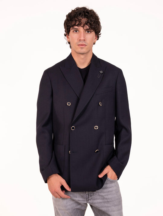Giacca Doppiopetto Lardini in Lana Vergine Navy