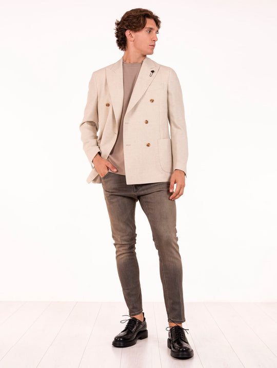 Giacca Doppiopetto Lardini in Lana e Cashmere Corda