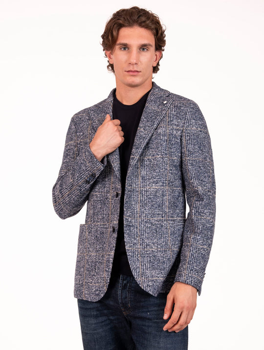 Giacca L.B.M. 1911 in Cotone e Lana Vergine Check Blu e Grigio