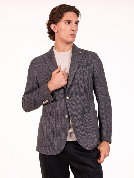 Giacca L.B.M. 1911 in Lana e Cotone Spigata Grigia