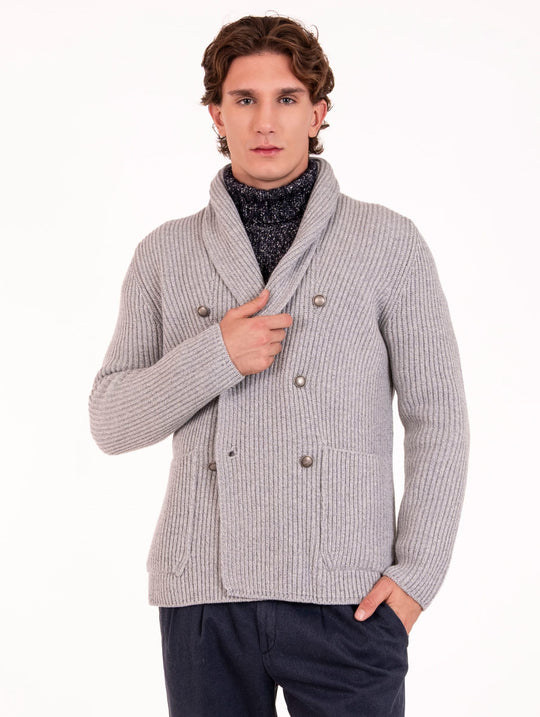 Cardigan Luigi Gentile in Lana Supergeelong Bianco e Grigio