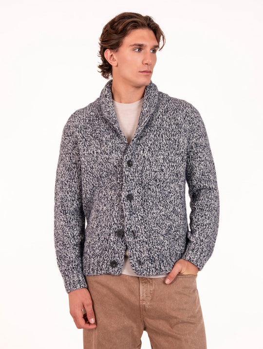 Cardigan Luigi Gentile in Lana Merino e Alpaca Bianco e Navy