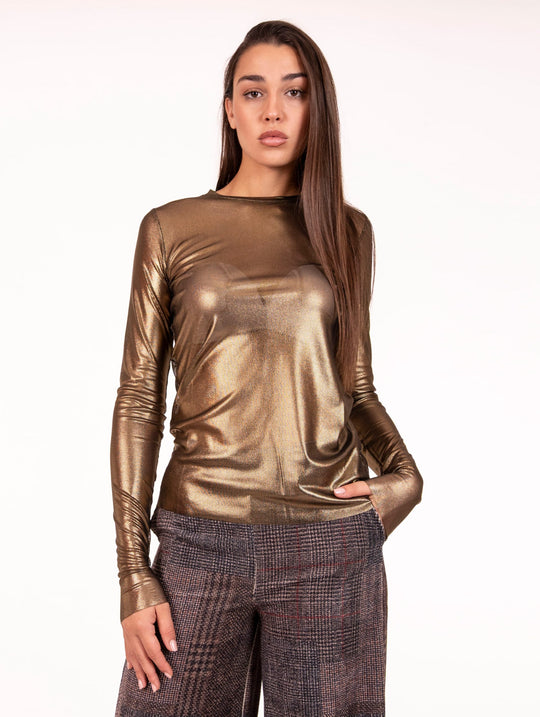 T-shirt Girocollo Meimeij in Cotone Oro Laminato