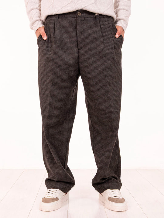 Pantalone Myths in Misto Lana Pied de Poule Moro e Nero