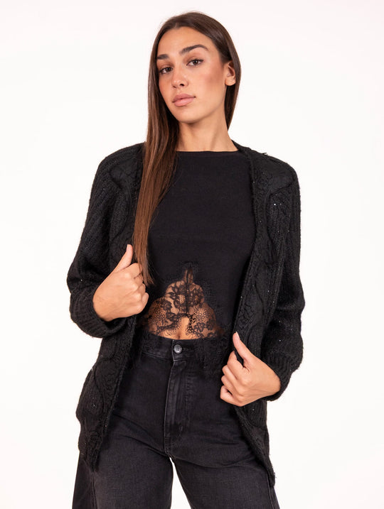 Cardigan in Maglia Micropaillettes NoSecrets Nero