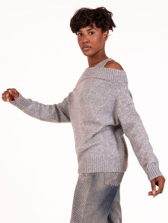 Maglia Spalline Diamanti NoSecrets Nebbia