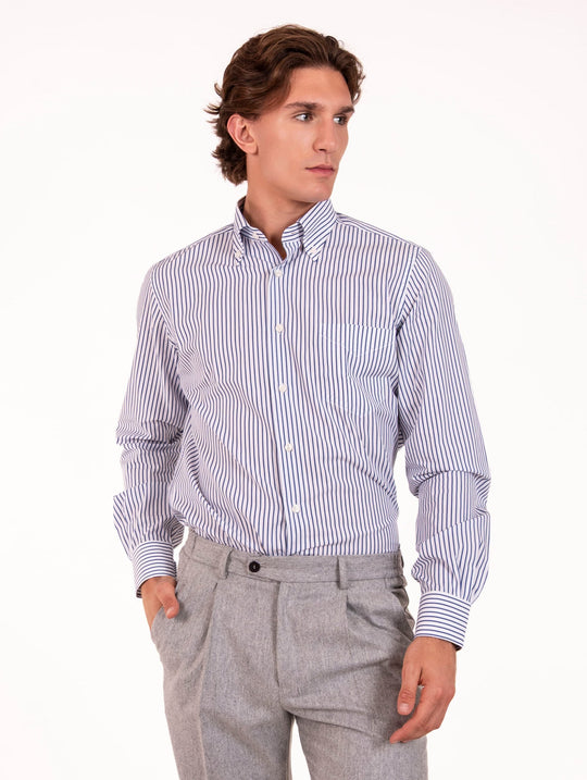 Camicia Regular Orian Botton Downs in Cotone a Righe Bianca e Blu